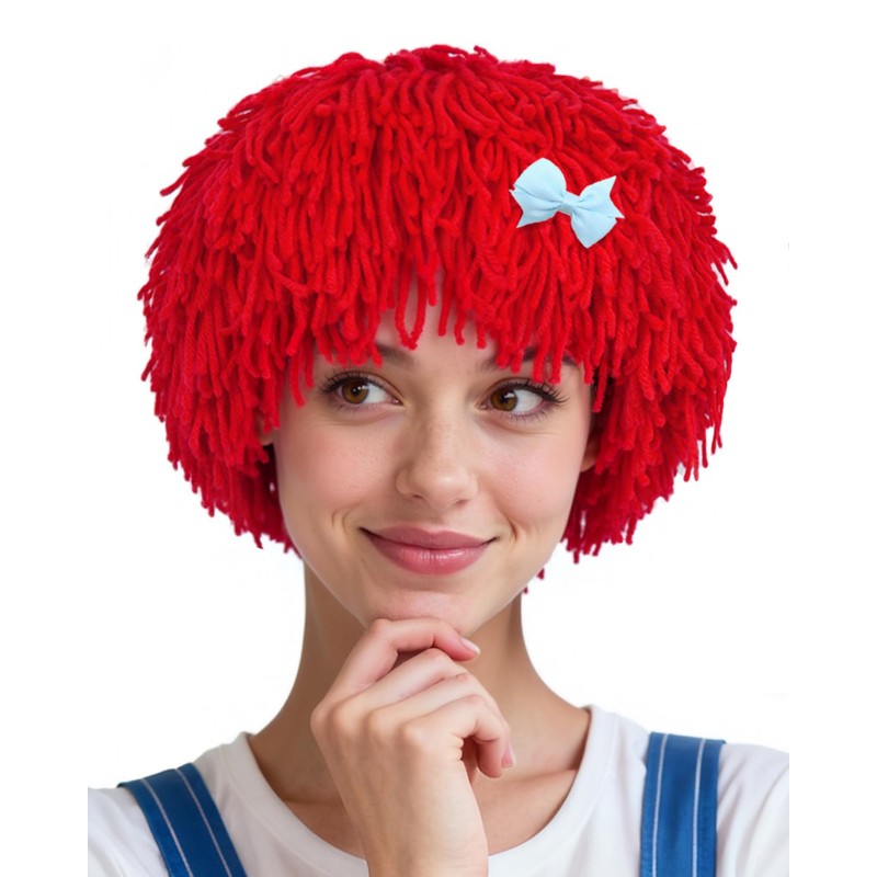 3Pcs Rag Doll Wig Women Red Yarn Cosplay Wigs Short