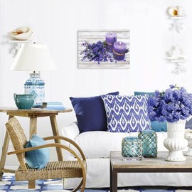 EBENG, Bathroom Decor Wall Art Purple Wall Decor Bathroom Pictures for Wall Lavender Canvas Wall Art Farmhouse Modern Framed Paintings Artwork for Home Art Prints with Wood Fram Size 12x16 Inch