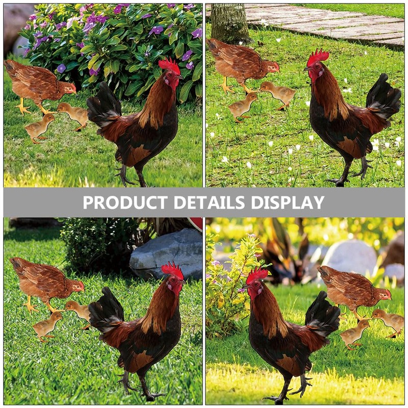 HANABASS Pack of 4 Chickens Chicks Ground Stakes Lawn Ornament