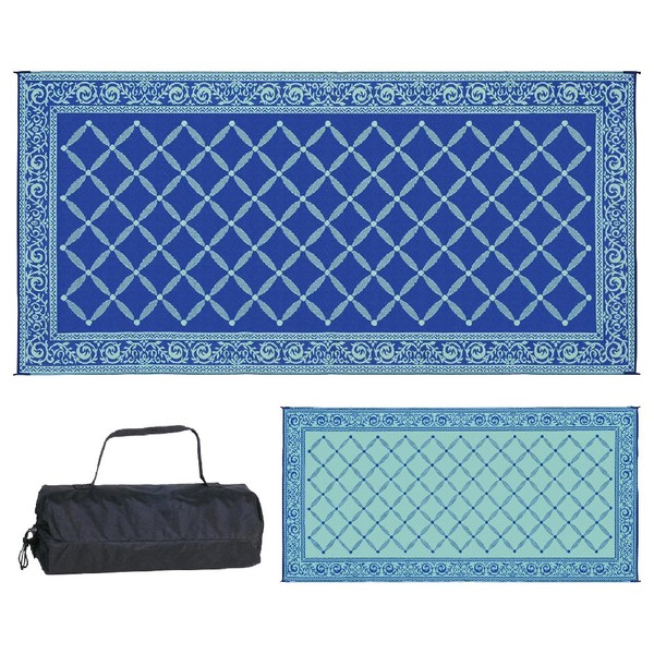 Stylish Camping 119183 9-feet by 18-feet Reversible Mat, Plastic Straw Rug, Large Floor Mat for Outdoors, RV, Patio, Backyard, Picnic, Beach, Camping (Blue/Light-Green)