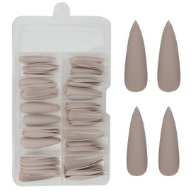 LoveOurHome 100pc Stiletto Press on Nails Matte Artificial False Nails Full Cover Acrylic Nail Tips Manicure Design Decor for Women Girls Salon Home DIY (Nude)