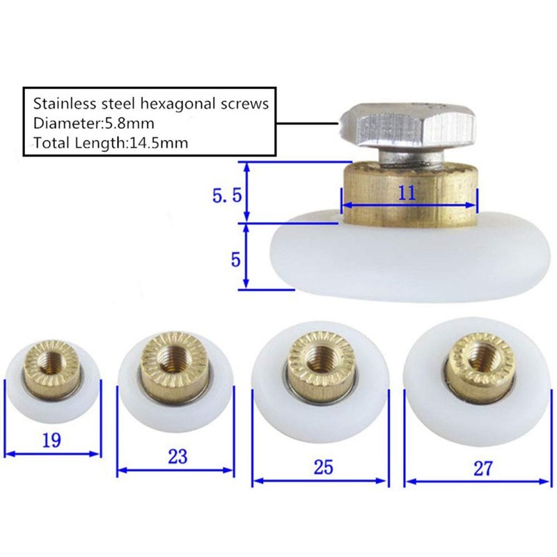 4 Sizes Shower Door Rollers Runners Wheels Replacement Part Bathroom