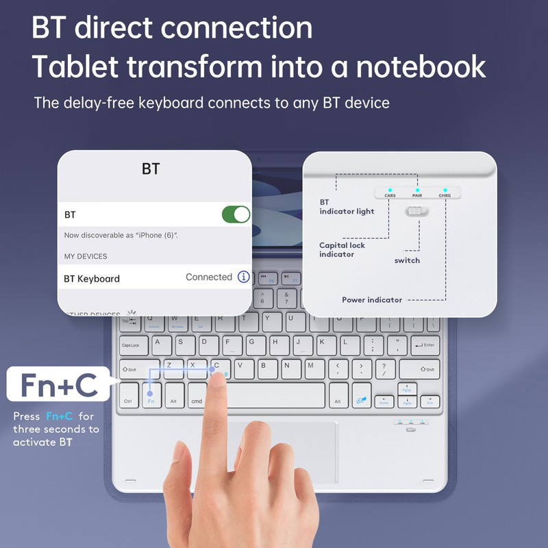 Wireless BT Keyboard USB Keypad with PU Leather Protecting Case