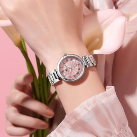 OLEVS Wrist Watches for Women Elegant Date Roman Numeral Scale Womens Quartz Watches Stainless Steel Watches with Pink Dial Waterproof Luminous