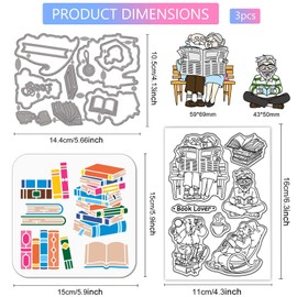GLOBLELAND Alter Mann Liest Clear Silikonstempel Metallbuch Kaffee Schneidformen Buchstapel Malhandwerksschablonen Für Kartenherstellung Scrapbooking Handwerk DIY Prägung