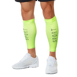 Luwint Running Calf Compression Sleeve, Breathable Shin Support Leg Sleeves Footless Socks, Neon Green, Men & Women (Medium)