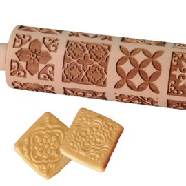 Embossed Rolling Pin, OLETNY Large Wood Textured Roller for Baking, Cookies, Decorative Pattern Rolling Pins, Christmas Gifts for Mother, Grandmother, and Friends