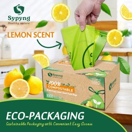 Sypyng Compostable Trash Bags - Compost Bags with Drawstring - 100% Biodegradable & Recyclable, Heavy Duty Garbage Bags 100 Counts, ASTM D6400, US BPI (Green, 3-4 Gallons)