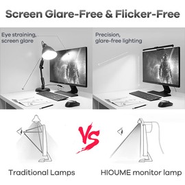 HIOUME Monitor Light Bar, USB Powered LED Computer Light for Desk/Office/Home, 3 Adjustable Color Temperature, 10 Dimming Brightness Levels, No Screen Glare, Black