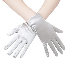 JISEN Women 20s Satin gloves Formal Bridal Banquet Party Wedding Opera Colorful Mitten 9 Inch Silver Grey
