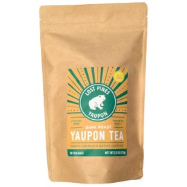 𝗟𝗢𝗦𝗧 𝗣𝗜𝗡𝗘𝗦 𝗬𝗔𝗨𝗣𝗢𝗡 𝗧𝗘𝗔 Dark Roast, 50 Tea Bags - Regenertative, sustainable, wild harvested yaupon, the only caffeinated plant native to North America