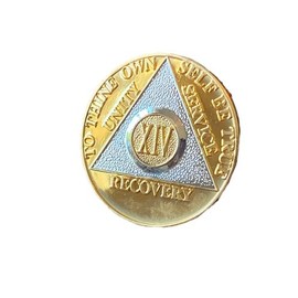 2 Year AA Medallion Gold How Bi-Plate Sobriety Chip