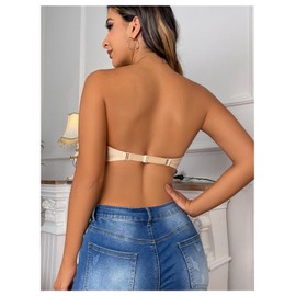 RoseSeek Women's Front Closure Strapless Underwire Bras Push Up Bandeau Bra Tube Tops, Apricot, Medium