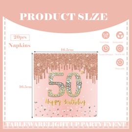 COSORO 20pcs Rose Gold Napkins, 50th Birthday Serviettes for Ladies, Table Decorations