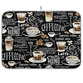 Coffee Black Dish Drying Mat for Kitchen Coffee Beans Maker Cappuccino Latte Chocolate Microfiber Drying Mats Absorbent Reversible Dish Pad Medium Dish Draining Mat 16x18 inch