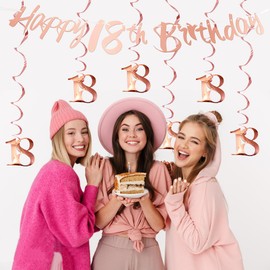 18th Birthday Party Hanging Swirls Streamers 18th Birthday Party Decorations Girls Rose Gold Birthday Ceiling Decors Shiny Foil Swirls for 18th for Women Birthday Anniversary Party Celebration