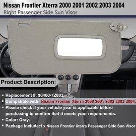 CRAZYPARTS Right Passenger Side Sun Visor Compatible with Nissan Frontier Xterra 2000-2004 Sun Shade Replacement 96400-7Z803 Color: Gray