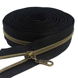 MebuZip 9 m Bronze Continuous Zip Sold by the Metre Nylon 6 mm Spiral + 25 Nonlock Zippers for Bags Decoration DIY Crafts Sewing (Bronze Black)