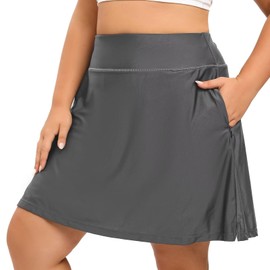 HDTIYUYP Plus-Size Women Swim Skirt - High Waisted UV Swimming Skort with Shorts Ladies Beach Watersports Bathing Suit Skirts Bottoms Zipper Pockets Grey 2X