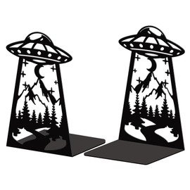 Peacoblue Metal Bookends for Shelves, Modern Decorative Heavy Duty Study Book Support Stoppers for Office, Desk, Shelf, Room 5.3"x4.3"x7.9" Cast Iron Simple Tall Bookends, 1 Pair (UFO)