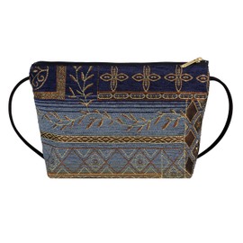 Danny K. Women's Tapestry Zipper Purse Crossbody Handbag, Adjustable Cord, Handmade in USA (Neptune/Blue)