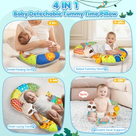 URMYWO Tummy Time Mat - 4 in 1 Cozy Tummy Time & Seated Support Pillow, Sitting Support for Newborn 0-12 Months, Infant Baby Sit Me Up Floor Seat Early Sensory Development Gifts Tummy Time Play Toys