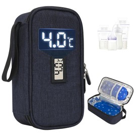YOUSHARES Breastmilk Cooler Bag - Breast Milk Cooler Travel Bag with Real-Time Temperature Display, Breast Milk Storage Bag with 2 Ice Pack, Small Cool Bag for Insulated Bottle for Breastfeeding(Navy)