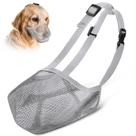 vsshe Dog Muzzle, Soft Adjustable Mesh Muzzles, Breathable Pet Mask Dog Training Muzzle, Prevent Eating Biting Chewing Dog Mouth Guard Cover for Small Medium Large Dogs (Grey, Large)