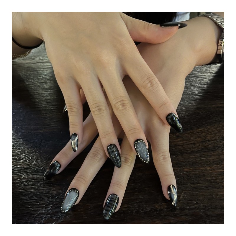 Midnight Handmade Nail Tips - Coffin Egg / 미드나잇 수제네일팁