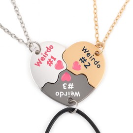 Bff Necklace For 3, Weirdo 1 Weirdo 2 Weirdo 3 Necklace Heart Bff Matching Necklace For 3 Best Friend Necklaces Sister Friendship Forever Jewelry Gifts (Set)