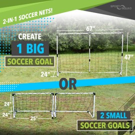 Sport Squad 2-in-1 Dual Use Training Soccer Goal Net Set - Two 3' x 2' or One 6' x 4' - Training Soccer Goal - Easy Assembly and Compact Storage - Great for Kids and Adults