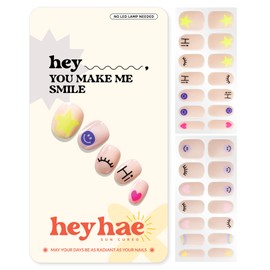 Heyhae Semi Cured Gel Nail Strips | No LED Lamp Needed | Spring, Marble, Pink | Easy Apply & Remove, Salon Quality | Includes 1 Prep Pads, Nail File & Wooden stick - Hey, You Make Me Smile