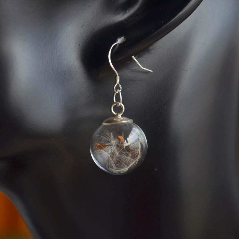 Dandelion Real Flower Make a Wish Glass Ball 925 Sterling