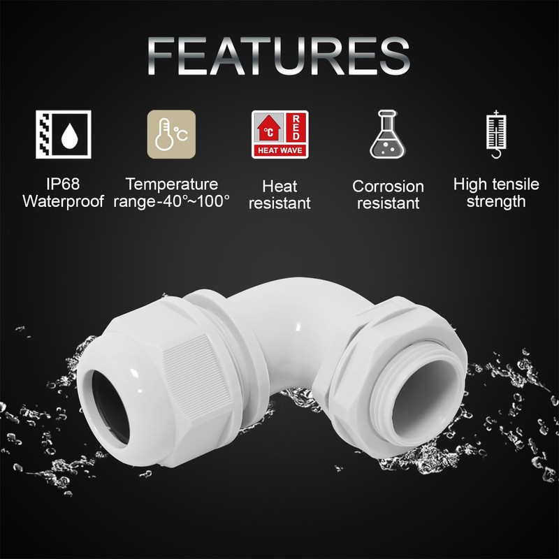 LeMotech M32 Cable Gland, 90 Degree Adjustable 18-25mm Strain Relief,