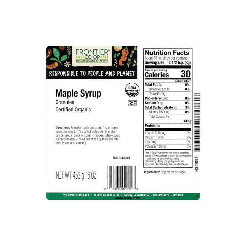 Frontier Co-op Maple Syrup Granules, Certified Organic, Kosher | 1