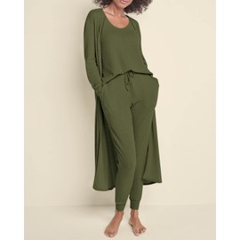 Eurivicy Womens Lounge Set Waffle Knit 3 Piece Pajama Sets Tank Tops Loose Pants with Long Cardigan Loungewear 2024 Army Green