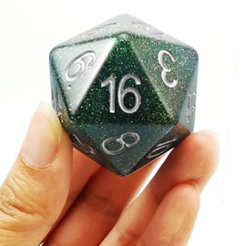 Bescon Glitter Jumbo D20 38 mm, Big Size 20 Sides Dice Glitter Turquoise Green, Big 20 Faces Cube 1.5 Inch