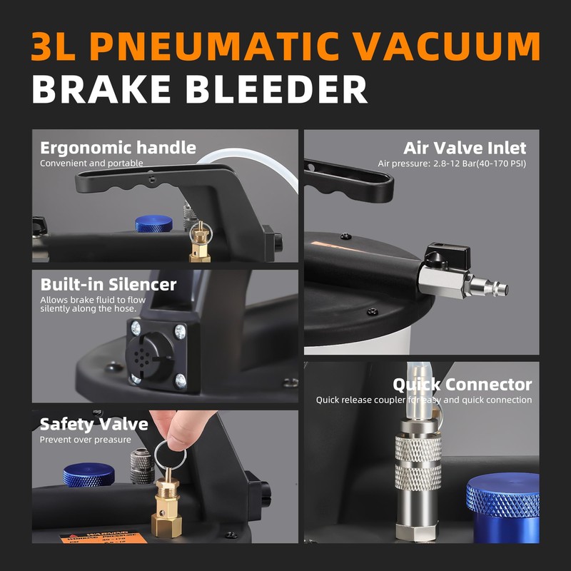 FOUR UNCLES 3L Brake Bleeder Vacuum Pump Kit - Pneumatic