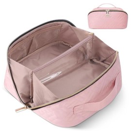 Travel Makeup Bag - 4L Compact Cosmetic Organizer Bag, Makeup Toiletry Travel Bag with Brush Holder & Multiple Compartments, Waterproof rare  beauty Hanging Travel vanity  bag:_Black