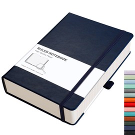 RETTACY Notebook A5 Lined - Thick Diary with 320 Numbered Pages, 1 Back Pocket and High-Quality Hardcover for Women and Men in the Office or School, 14.5 x 21 cm - Blue