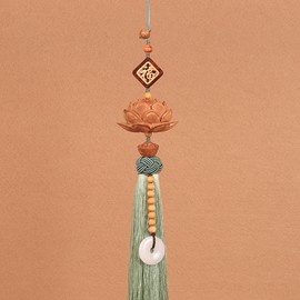 Peach Wood Lotus Car Pendant Innovative Vehicle Rearview Mirror Decoration Pendant Light Green