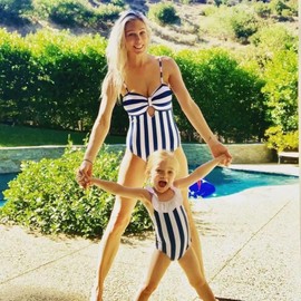 IFFEI Family Matching Swimsuits Mens Boys Swim Trunks Striped Bathing Suits Hollow Out Mommy and Me Swimwear Blue Men: XL