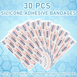 Funtery 30 Pcs Silicone Bandages Extra Large Silicone Adhesive Bandages Bulk Flexible Elderly Painless Removal for Sensitive Fragile Skin Wounds(3.9 x 2 in)