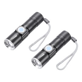 PATIKIL Scalable LED Flashlight, 2 Pcs 3 Mode 395nm Aluminum LED Flashlight USB Rechargeable White Light Torch for Night Observation Camping Hiking, Black