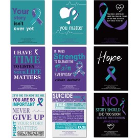 Sayglossy 9 Pcs Suicide Awareness Posters 17 x 22 Inch Suicide Prevention Awareness Month Purple Ribbon Poster for Mental Health School Supplies Classroom Event Decorations