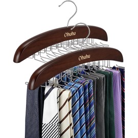Tie Rack Hanger for Closet: Ohuhu 2 Packs 24 Folding Hooks Tie Hangers for Men Wooden Tie Holder Organizer Space Saving Necktie Storage 360 Degree Rotating Ties Belts Scarves Tank Tops-Walnut