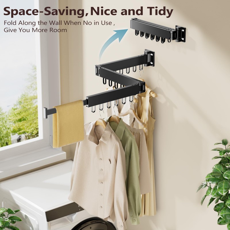 JAUREE Clothes Drying Rack Wall Mounted, Space-Saving Drying Rack Clothing,