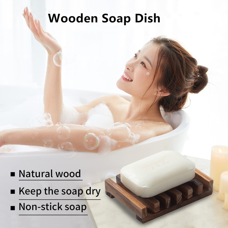Wooden Soap Dish for Shower,Set of 2 Shower Soap Holder,Self