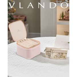 Vlando Jewelry Box with 6 Velvet Jewelry Bags Travel Jewelry Storage Box for Women Girl Jewelry Organizer Necklace Rings Earrings Bags Wedding Gifts Christmas Gifts for Women(Pink)