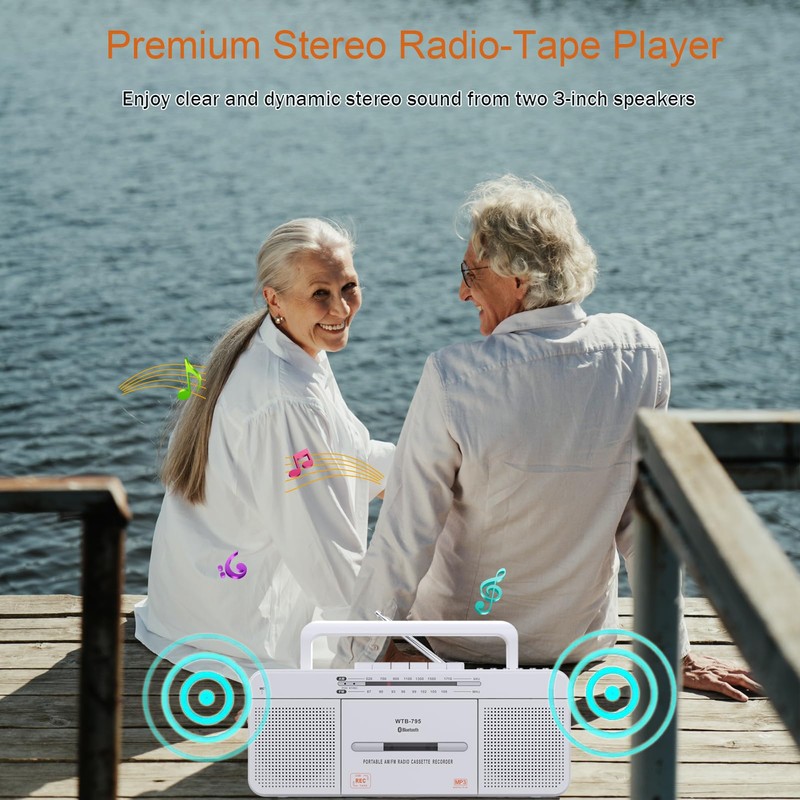 Cassette Player Boombox, Portable AM/FM Radio Stereo with Bluetooth, USB,